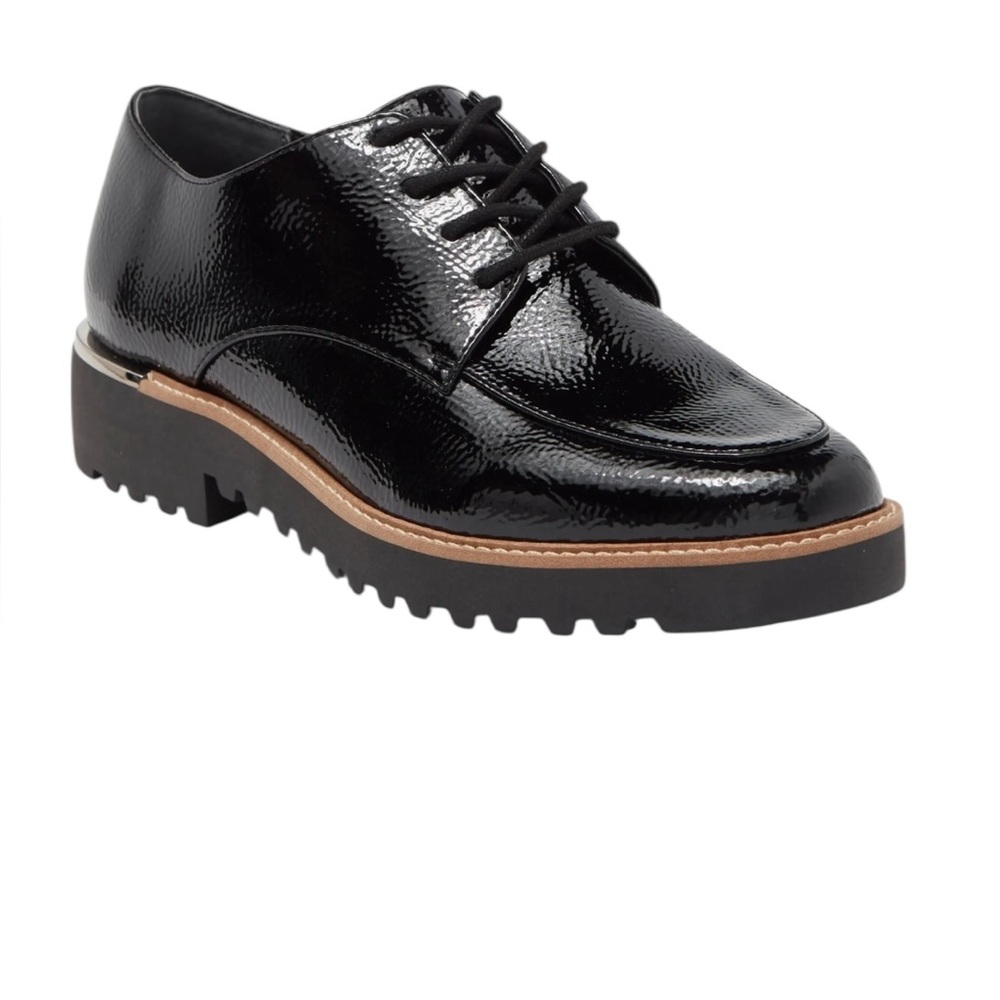 Franco Sarto Charles Black Faux Patent Leather Oxford Shoes 9.5